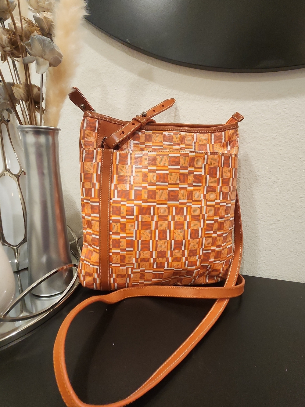 Salvatore Ferragamo Orange Geometric Crossbody Bag